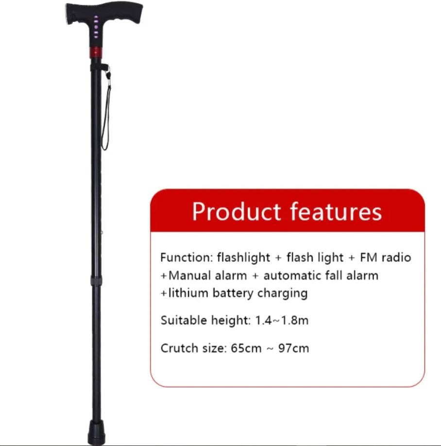Old Peoples walking Stick With LED Light and Alarm