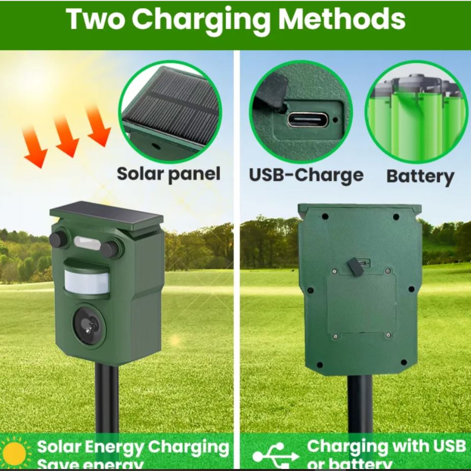 Usb Rechargeable Outdoor Solar Ultrasonic Animal Repellent