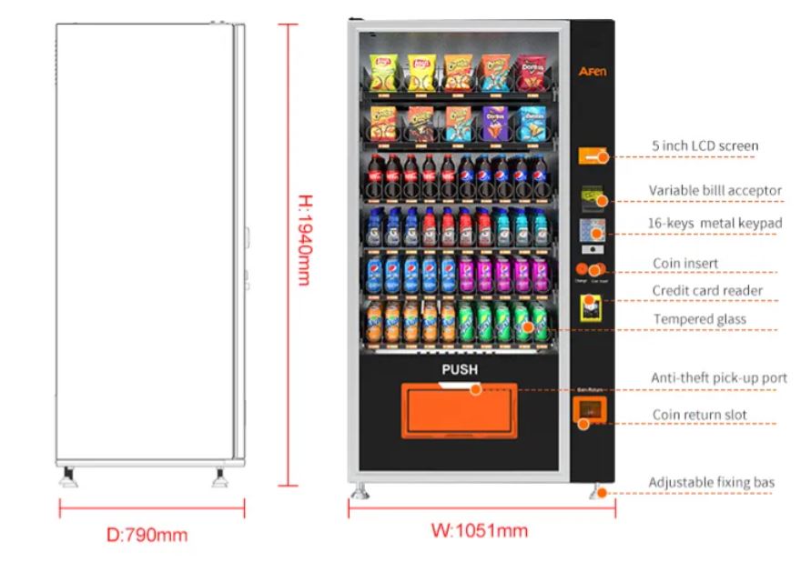 AFEN Combo Vending Machine: Ideal for Soda, Drinks, Food, and Snacks (60 SLOTS)