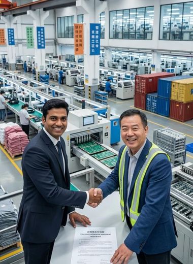 A professional sourcing agent negotiating with a factory owner in a Chinese manufacturing unit.