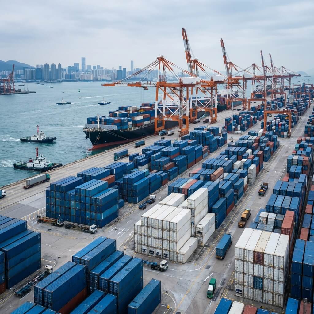 sea port with container and load