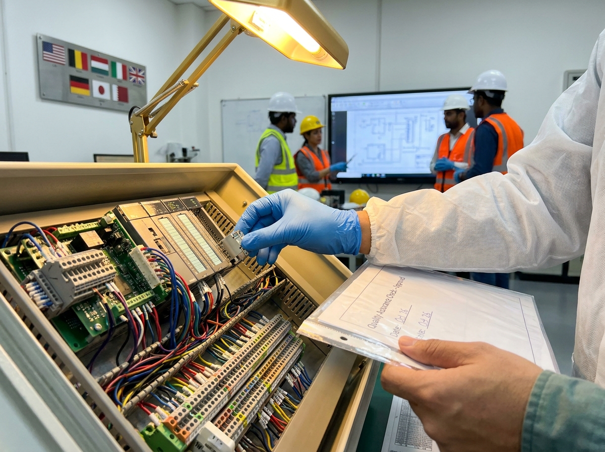 engineering hand places componen…