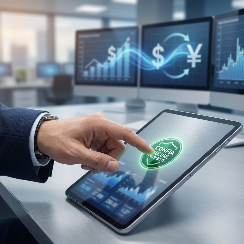 hand using tablet secure payment