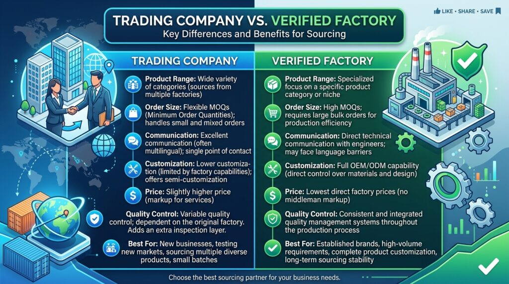 Difference between a verified manufacturer and a trading company